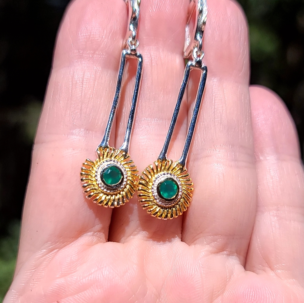 Green Onyx Sterling & 24k gold long STUNNING earrings ✨️ - Picture 9 of 9